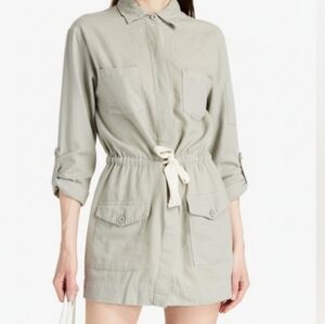 Monrow Twill Pocket Dress Chalk Light Grey Small NWT